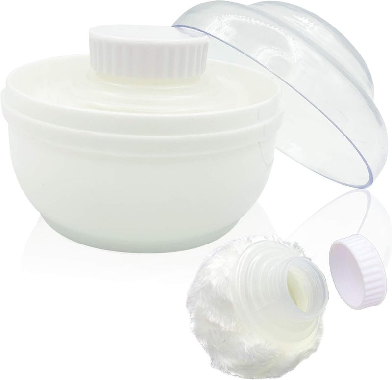 AURASIN Storage Body Powder Container, Large 3.5" Fluffy Body After-Bath Powder Case, Baby Care Face/Body Villus Powder Puff Box, Makeup Cosmetic Talcum Powder Container with Hand Holder (White) - Image 1