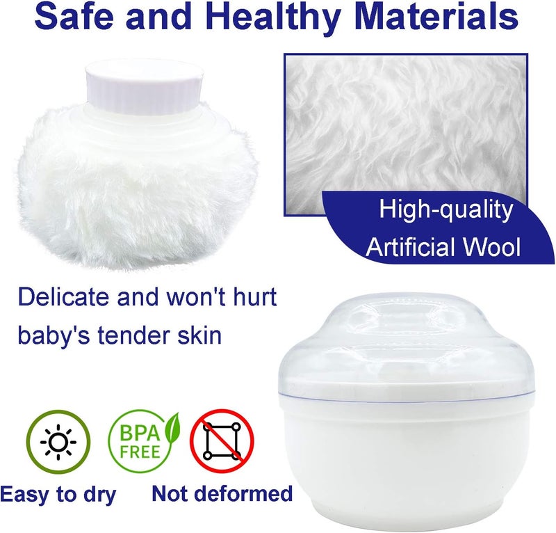 AURASIN Storage Body Powder Container, Large 3.5" Fluffy Body After-Bath Powder Case, Baby Care Face/Body Villus Powder Puff Box, Makeup Cosmetic Talcum Powder Container with Hand Holder (White) - Image 2