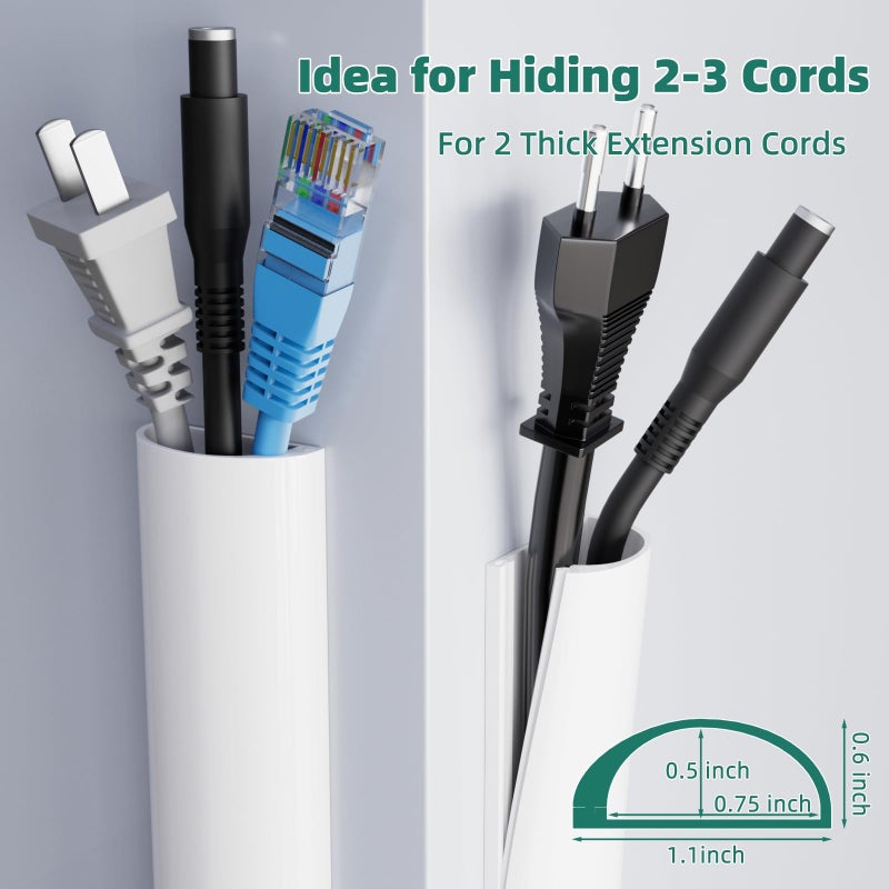 Vannesse Cord Hider Raceway Kit, 39 inch Wall Cable Hider for 1-2 Cable, Silicone Material Hiding Wall Mount TV Powers Cords in Home Office, W0.75 H0.5in White - Image 3