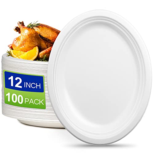 EcoAvance Oval Eco Friendly Disposable Plates Large Heavy Duty Paper Plates 12 inch Bulk Pack for BBQ Party Picnic - Image 2
