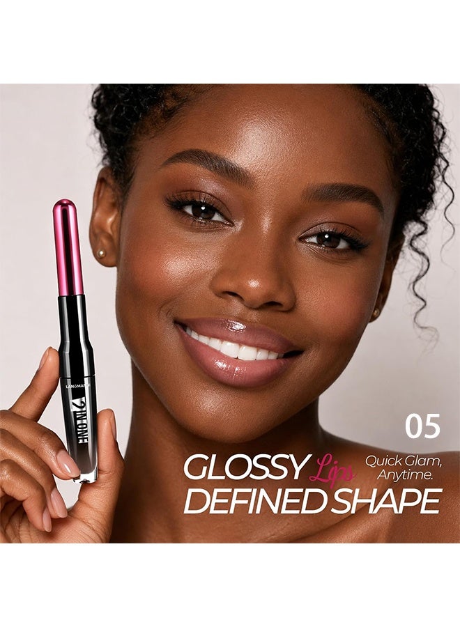 LANGMANNI 2 In One, Dual‑Ended Lip Gloss & Lip Liner, Soft Rose Mauve Lip Liner And Gloss Duo, Hydrating Non‑Sticky Smooth Color For Fuller‑Looking Lips 05 - Image 2