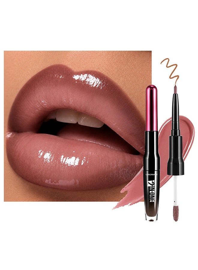 LANGMANNI 2 In One, Dual‑Ended Lip Gloss & Lip Liner, Soft Rose Mauve Lip Liner And Gloss Duo, Hydrating Non‑Sticky Smooth Color For Fuller‑Looking Lips 05 - Image 1