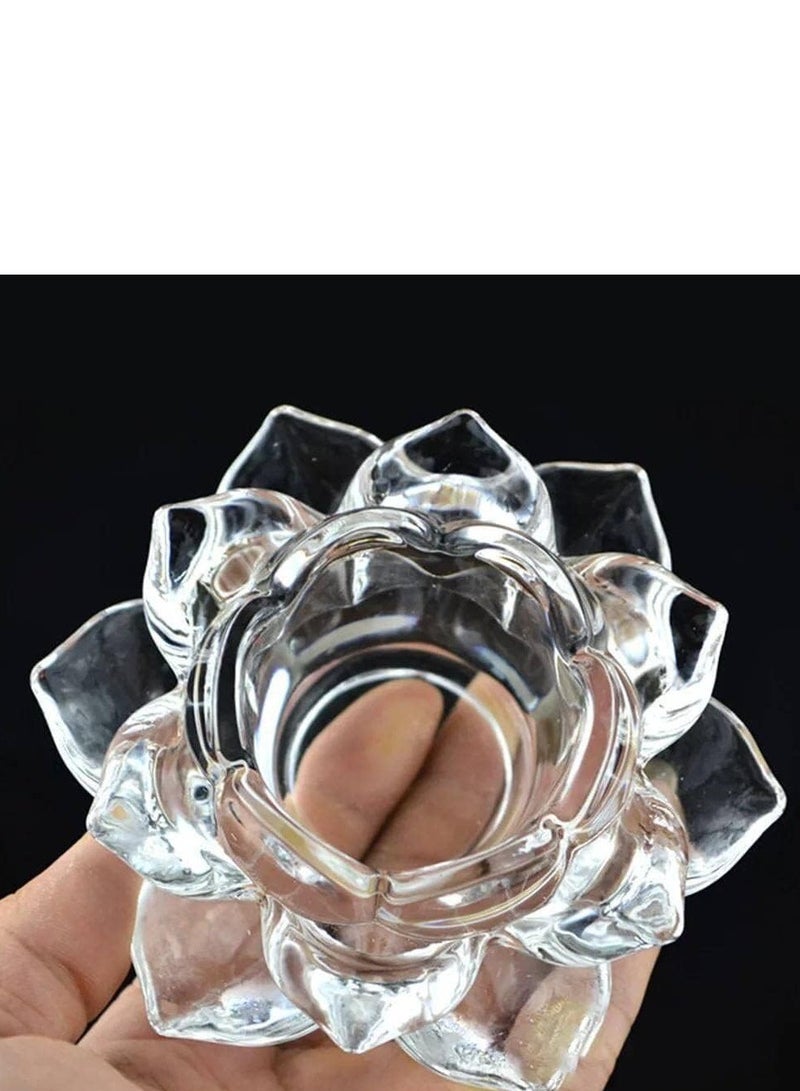 Clear crystal tealight candle holder in the shape of a lotus flower  - Image 1