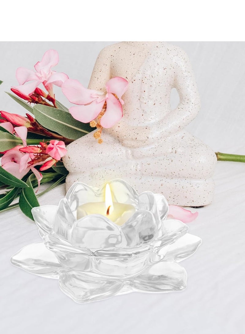 Clear crystal tealight candle holder in the shape of a lotus flower  - Image 4