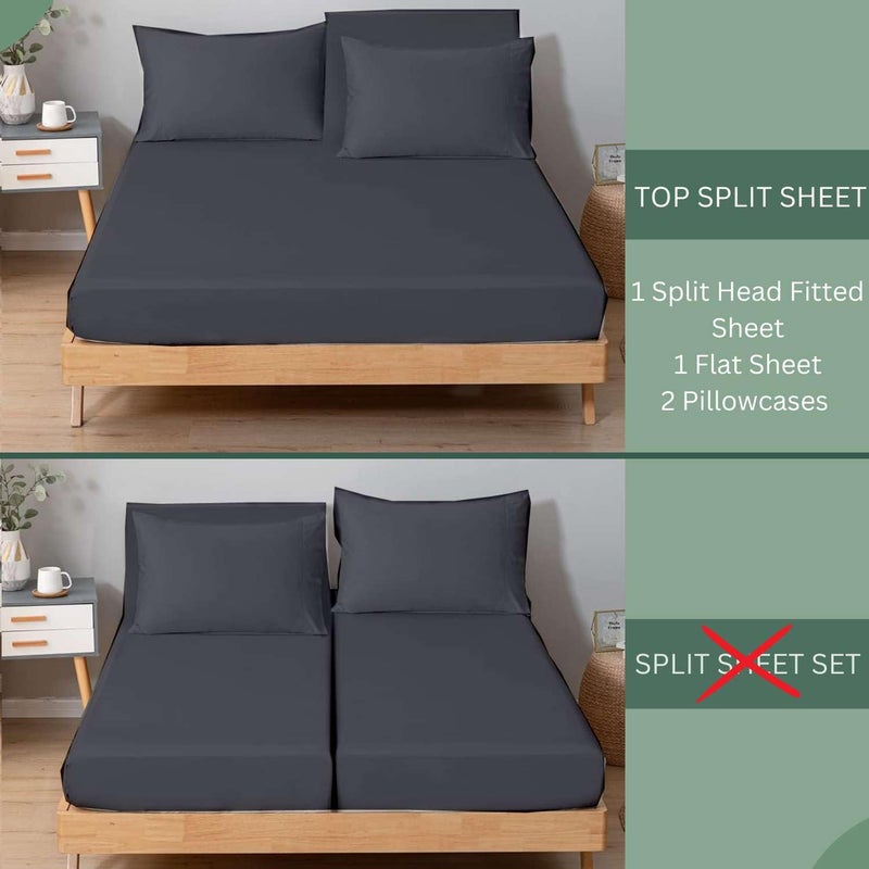 NON Sticky cotton Top Split King Sheets for Adjustable & Sleep Number Beds  Deep Pocket  34"" Top King Sheets  400 Thread Count 100% Cotton  Flex Top  Dark Grey Solid  - Image 5