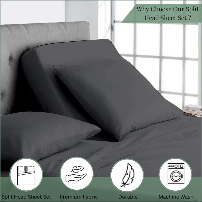 NON Sticky cotton Top Split King Sheets for Adjustable & Sleep Number Beds  Deep Pocket  34"" Top King Sheets  400 Thread Count 100% Cotton  Flex Top  Dark Grey Solid  - Image 4