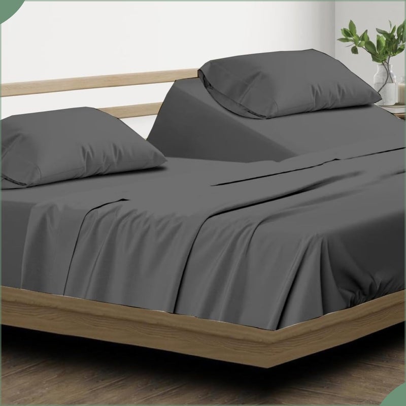 NON Sticky cotton Top Split King Sheets for Adjustable & Sleep Number Beds  Deep Pocket  34"" Top King Sheets  400 Thread Count 100% Cotton  Flex Top  Dark Grey Solid  - Image 1