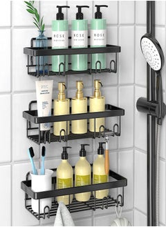 3-Pieces Bathroom Shelf Shower Shampoo Soap Organizer Wall Mounts Storage Rack Black