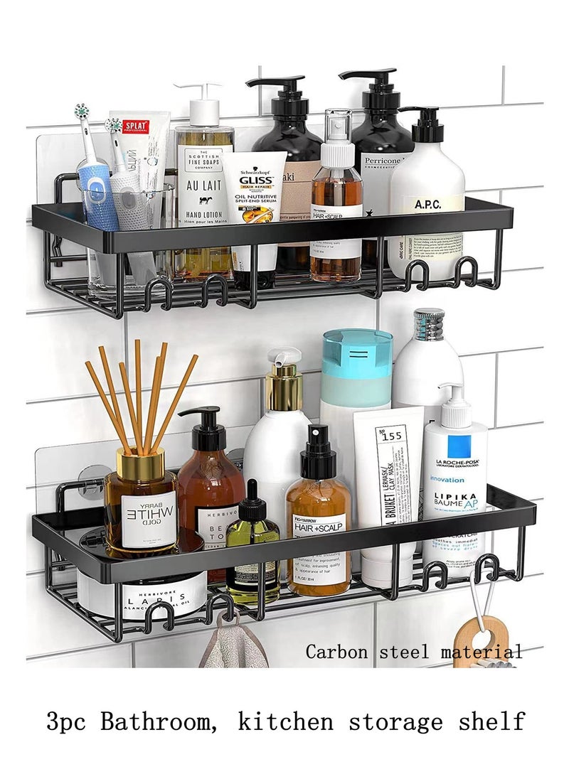 Kutis - 3-Pieces Bathroom Shelf Shower Shampoo Soap Organizer Wall Mounts Storage Rack Black - Image 1