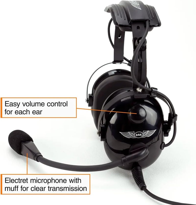 ASA HS-1 Aviation Headset with Noise Cancelling Microphone and High-Fidelity Speakers - Image 2