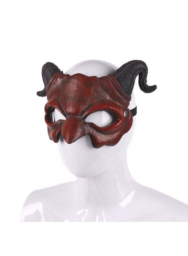 STOBOK قناع شيطان الهالوين نصف وجه مخيف، قناع شبح، قناع تنكري للوحش، لزي تنكري للهالوين، بني - Image 4
