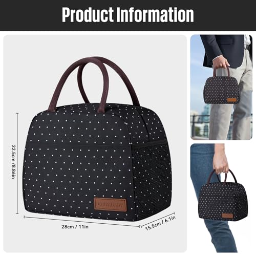 douyadady Lunch Bag WomenMen Lunch Box WomenMen black polka dot - Image 3