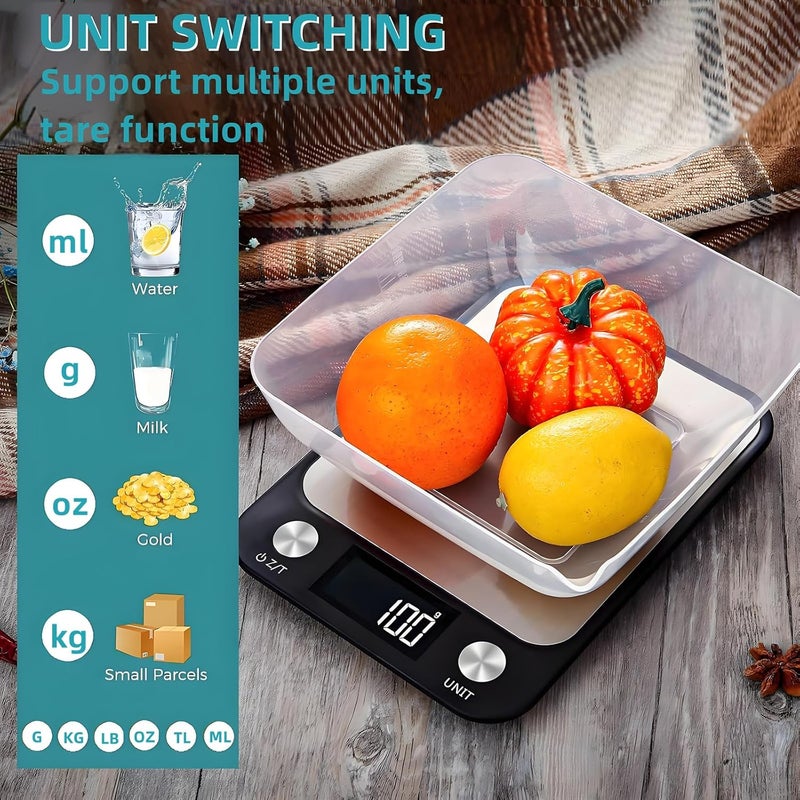AoMige Digital Kitchen Scale,High Accuracy Rechargeable Food Scale Multifunction Food Weighing Scale Coffee Jewelry Scale with LCD Display,Tare Function,Stainless Surface for Cooking and Baking (15kg/1g) - Image 2