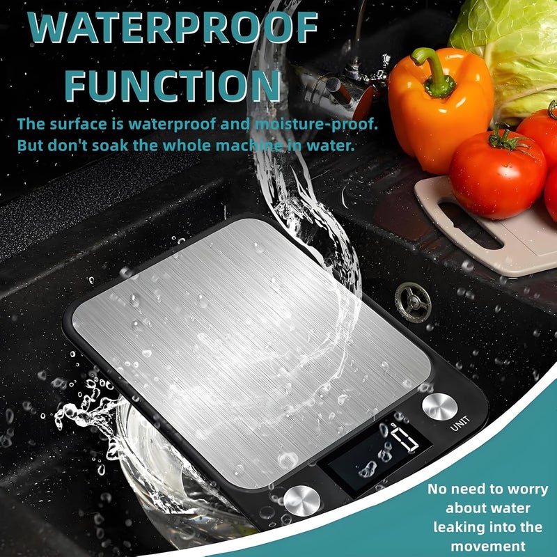 AoMige Digital Kitchen Scale,High Accuracy Rechargeable Food Scale Multifunction Food Weighing Scale Coffee Jewelry Scale with LCD Display,Tare Function,Stainless Surface for Cooking and Baking (15kg/1g) - Image 5