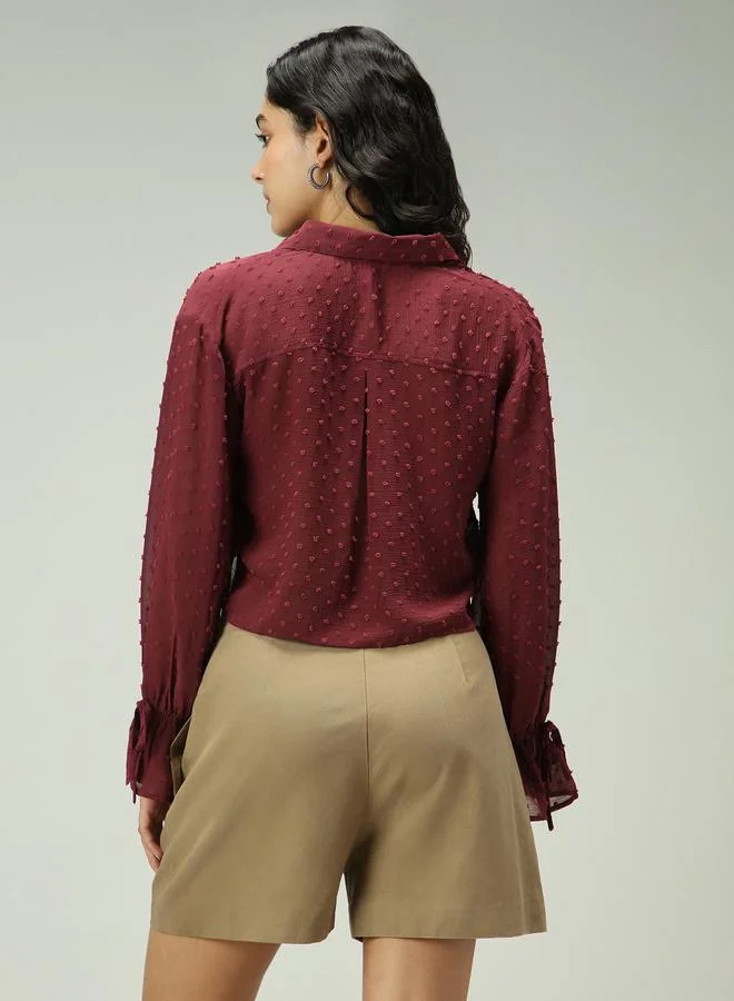 Outzidr  Maroon Dobby Textured Shirt for Women | Best Price UAE