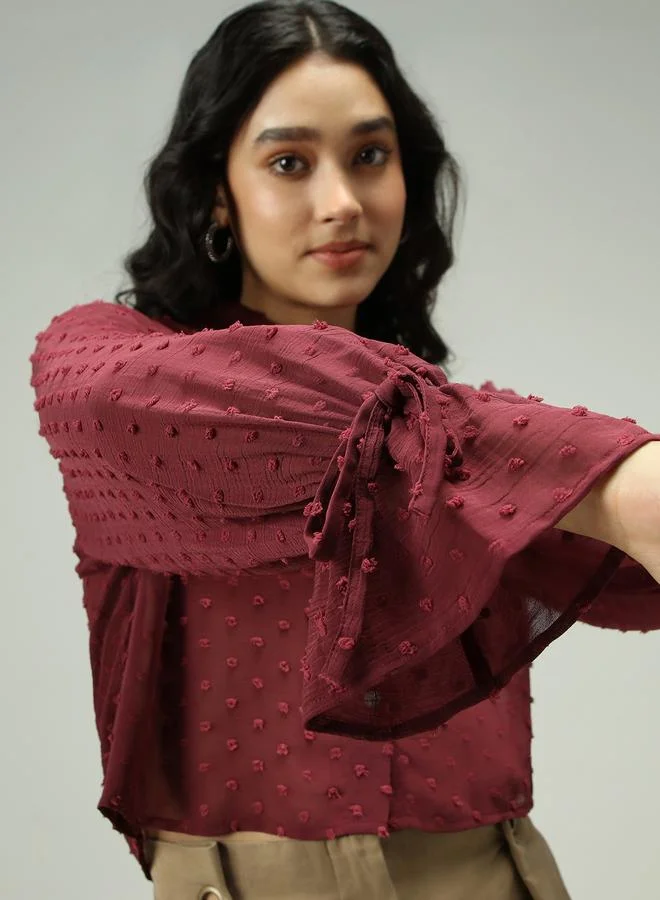 Outzidr  Maroon Dobby Textured Shirt for Women | Best Price UAE