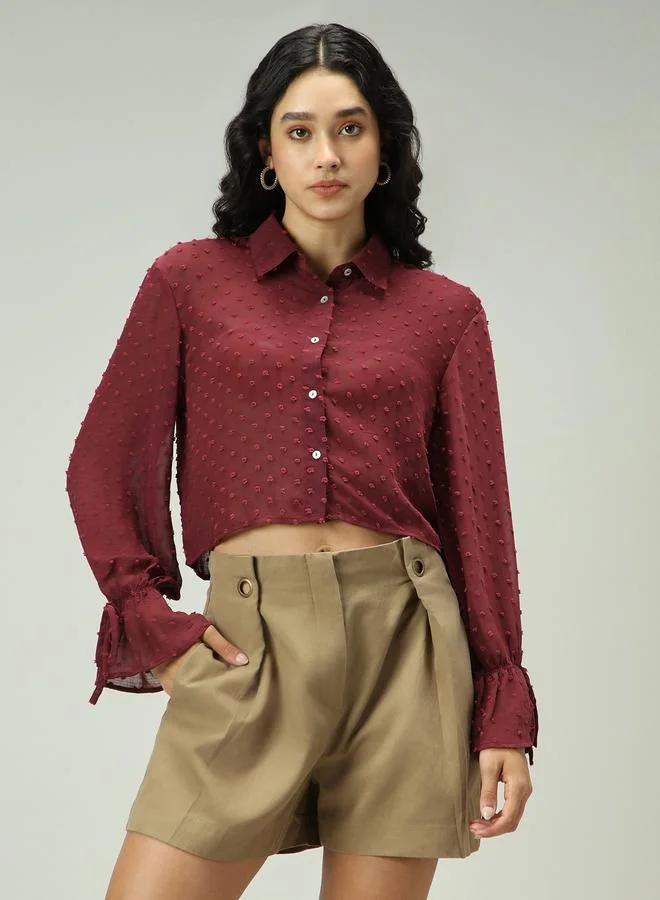 OUTZIDR Maroon Dobby Textured Shirt