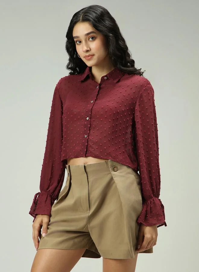 OUTZIDR Maroon Dobby Textured Shirt