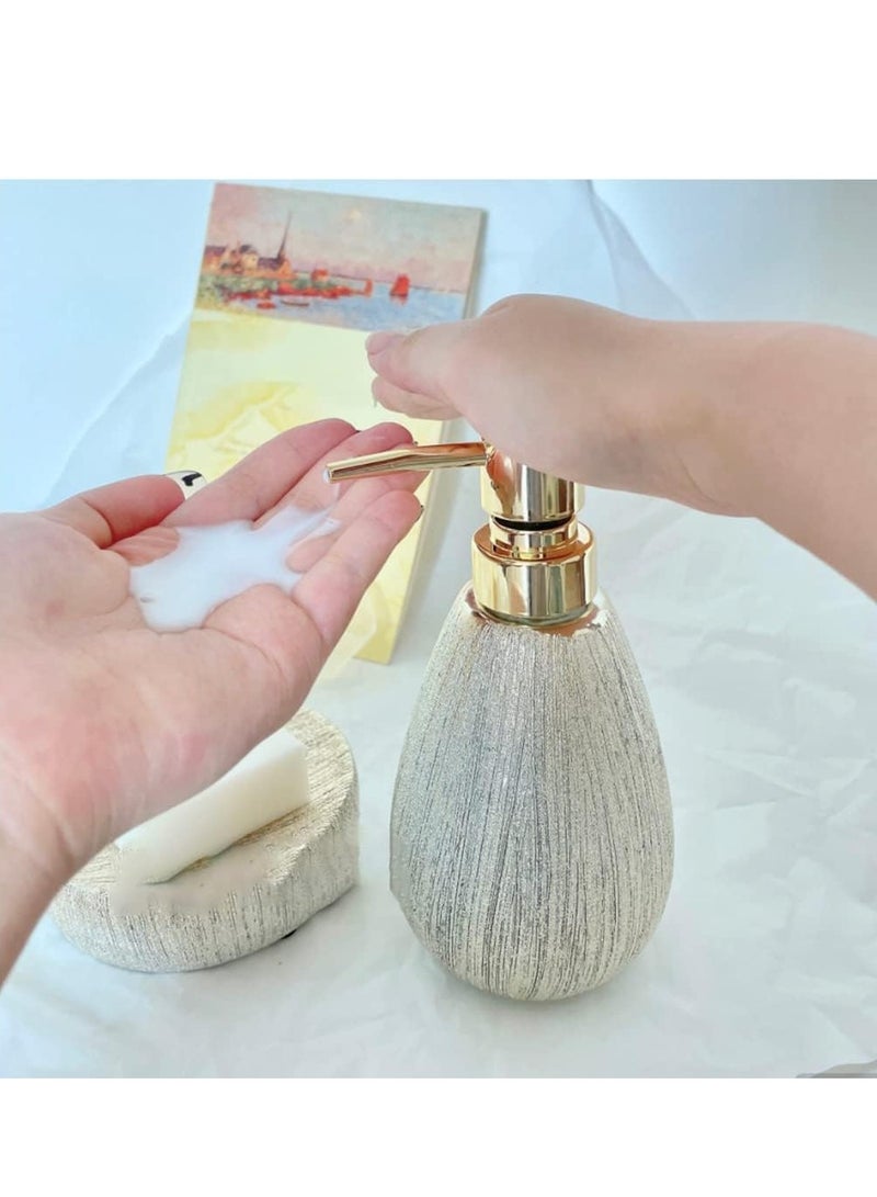 SOLARAE Hand Soap Dispenser Luxury Soap Dispenser Bathroom Brushed Gold Ceramics Hand Soap Dispenser Dish Soap Dispenser for Kitchen Droplet Shape Soap Pump Bottle Gold - Image 5