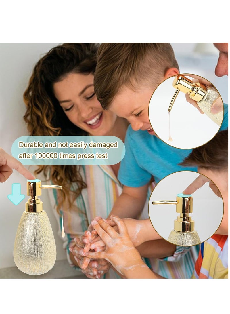 SOLARAE Hand Soap Dispenser Luxury Soap Dispenser Bathroom Brushed Gold Ceramics Hand Soap Dispenser Dish Soap Dispenser for Kitchen Droplet Shape Soap Pump Bottle Gold - Image 2