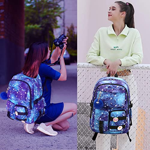 Hidds Laptop Backpacks 16 Inch School Bag College Backpack Anti Theft Travel Casual Daypack Bags Cute Bookbags Large Colorfull Carry on Back Pack for Teens Girls Women Students (Galaxy Blue) - Image 2