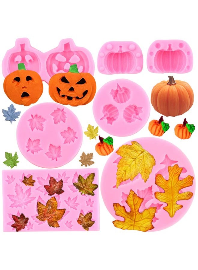 MIYAHOUSE Pumpkin Maple Leaves Fondant Mold Fall Thanksgiving Theme Silicone Mold Mini 3D Pumpkin Maple Leaves Mold For Cake Decoration Cupcake Topper Candy Chocolate Gum Paste Set Of 6 - Image 1