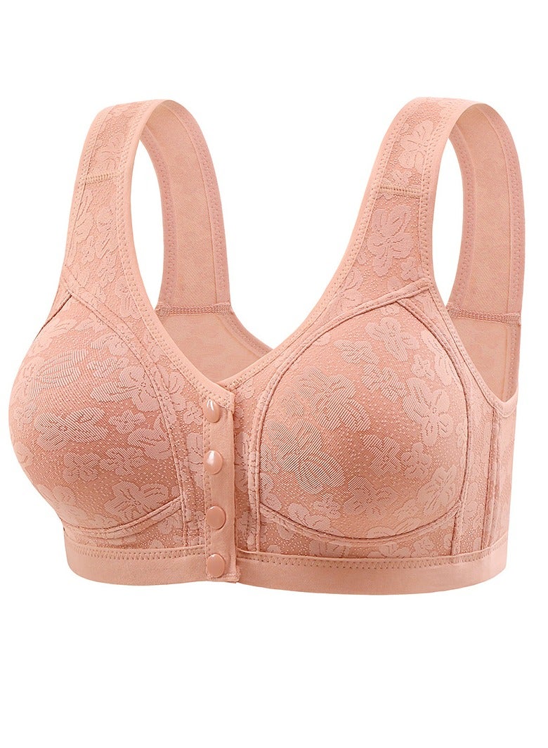 Loquat Womens Front Button Jacquard Bras With Wide Straps Soft Unpadded Wireless Nursing Bras Orange Pink