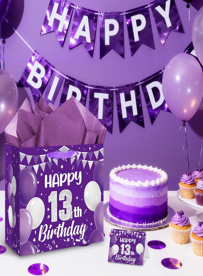 LUUFILx Purple 13th Birthday Gift Bag for Girls Official 13 Teenager Gift Wrap Bags 13 Year Old Girl Wrapping Bag with Handle Tissue Papers Greeting Card for Purple 13th Birthday Decorations Favors Supplies - Image 2