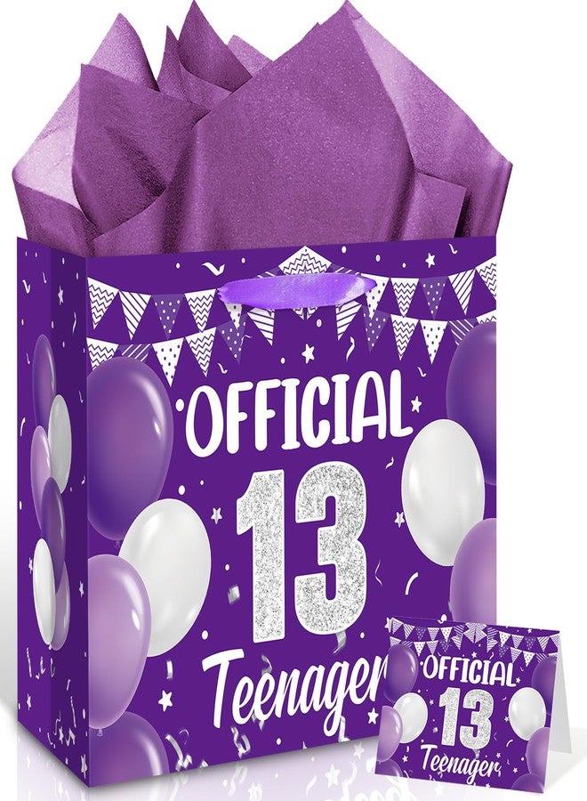 LUUFILx Purple 13th Birthday Gift Bag for Girls Official 13 Teenager Gift Wrap Bags 13 Year Old Girl Wrapping Bag with Handle Tissue Papers Greeting Card for Purple 13th Birthday Decorations Favors Supplies - Image 1