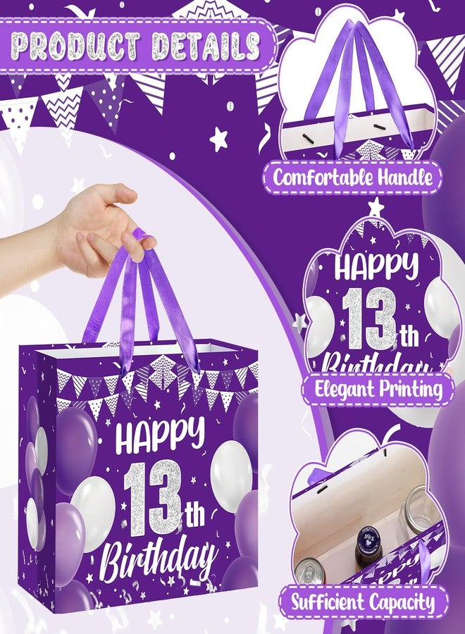 LUUFILx Purple 13th Birthday Gift Bag for Girls Official 13 Teenager Gift Wrap Bags 13 Year Old Girl Wrapping Bag with Handle Tissue Papers Greeting Card for Purple 13th Birthday Decorations Favors Supplies - Image 4