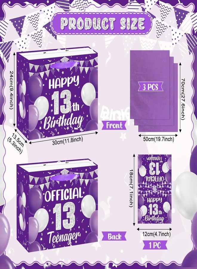 LUUFILx Purple 13th Birthday Gift Bag for Girls Official 13 Teenager Gift Wrap Bags 13 Year Old Girl Wrapping Bag with Handle Tissue Papers Greeting Card for Purple 13th Birthday Decorations Favors Supplies - Image 5