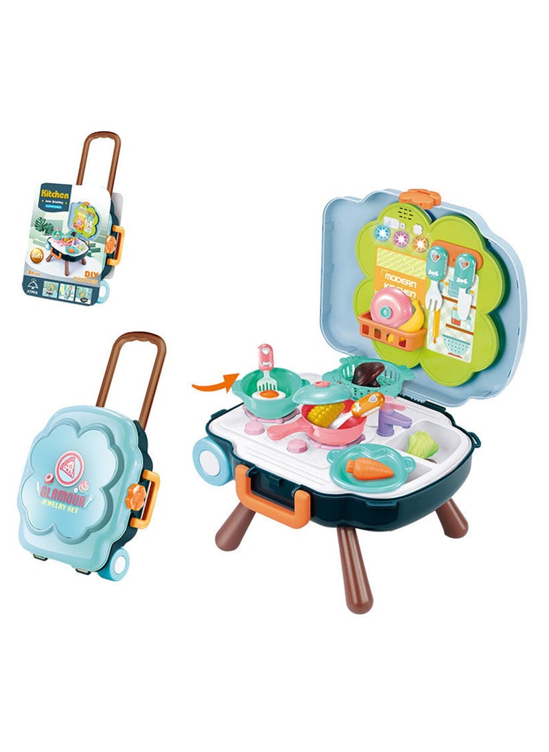 Swift Kitchen Toys Imitated Chef Light Music Pretend Cooking Food Play Dinnerware Set Safe Cute Children Girl Toy Gift Fun Game Toy Kitchen Convertible into Stand and Backpack  - Image 1