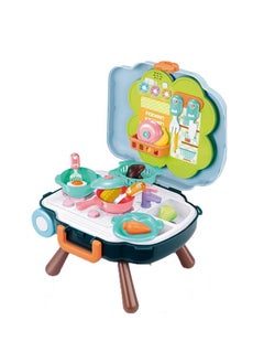 Swift Kitchen Toys Imitated Chef Light Music Pretend Cooking Food Play Dinnerware Set Safe Cute Children Girl Toy Gift Fun Game Toy Kitchen Convertible into Stand and Backpack  - Image 2