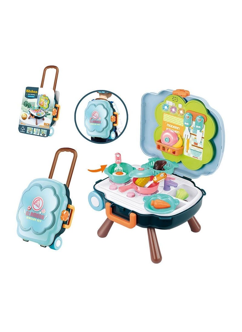 Swift Kitchen Toys Imitated Chef Light Music Pretend Cooking Food Play Dinnerware Set Safe Cute Children Girl Toy Gift Fun Game Toy Kitchen Convertible into Stand and Backpack  - Image 4
