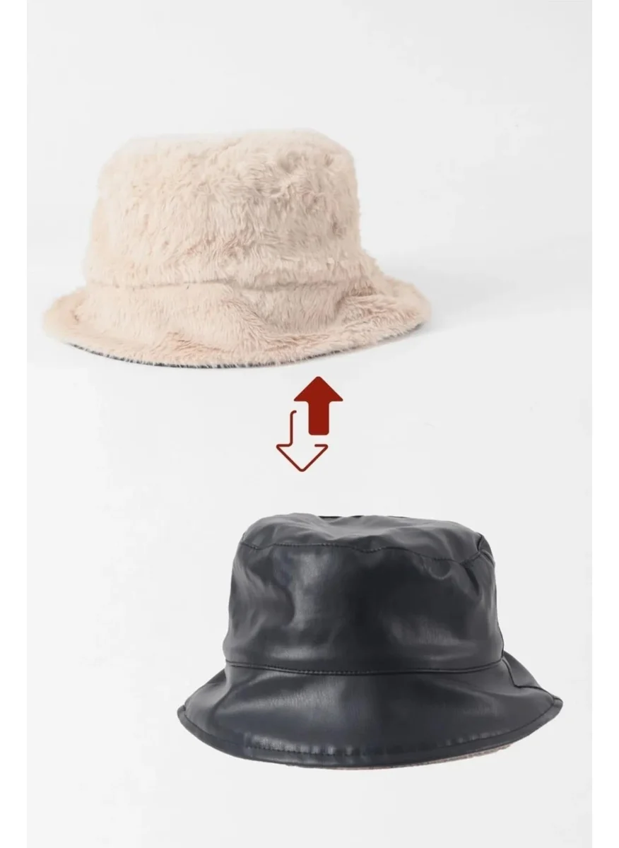 باهلس Plush and Leather Reversible Bucket Hat