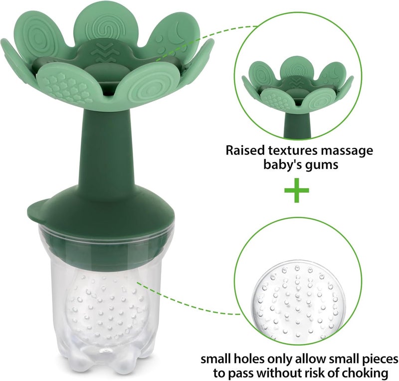 Haakaa Flower Baby Fresh Fruit Food Feeder with Mini Freezer Nibble Tray - Breastmilk Popsicle Mold for Infants 4M+ (Pea Green) - Image 2
