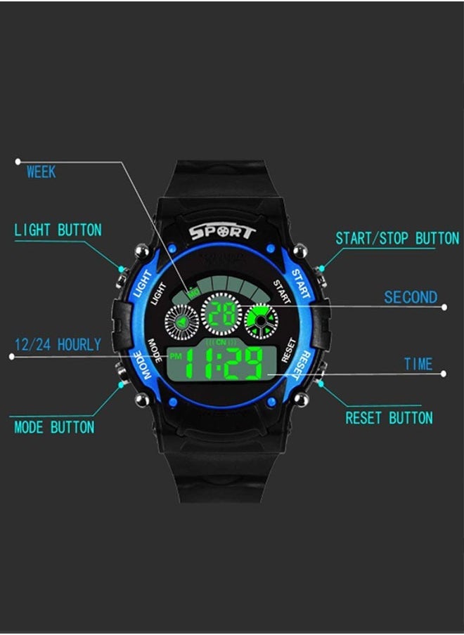 Coobos - Children's watch multifunctional colorful light waterproof electronic watch suitable for students and teenagers sports alarm clock mechanical watch small black - Image 1