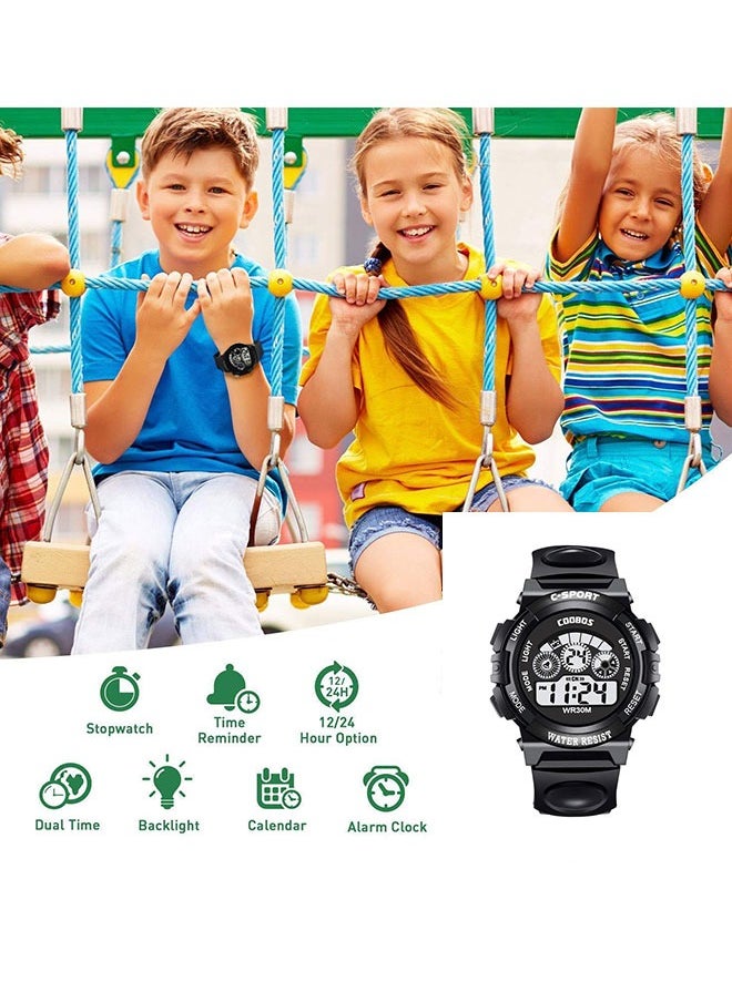 Coobos - Children's watch multifunctional colorful light waterproof electronic watch suitable for students and teenagers sports alarm clock mechanical watch small black - Image 1