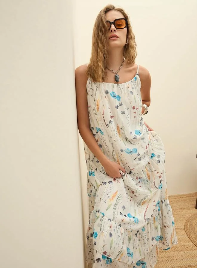SASSAFRAS Sassafras White All-Over Floral Print Strappy A-Line Maxi Dress