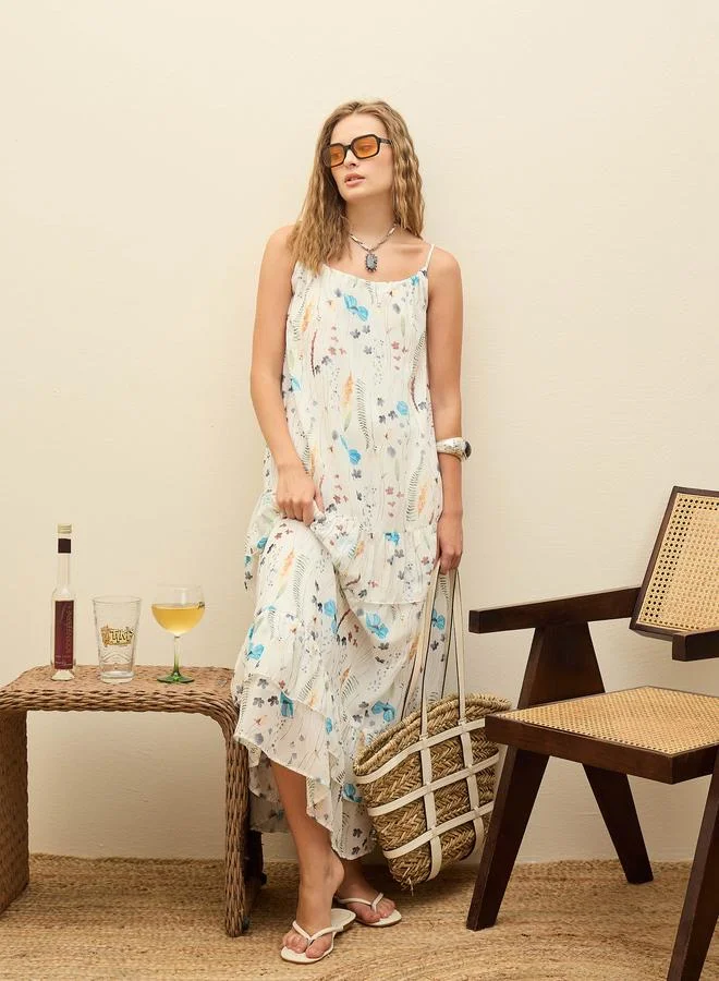 SASSAFRAS Sassafras White All-Over Floral Print Strappy A-Line Maxi Dress