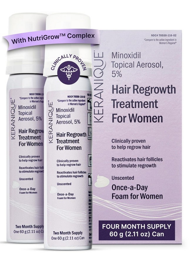 Keranique Women's 5% Topical Minoxidil Foam - Hair Regrowth Scalp Treatment with Powerful NutriGrow blend - Supports Thicker, Fuller, Healthier Hair & Scalp 2 pack - Image 1