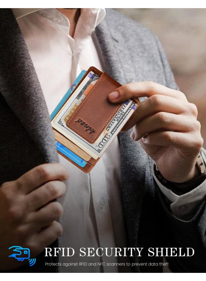 kinzd Money Clip, Front Pocket Wallet, Leather RFID Blocking Strong Magnet thin Wallet (one size,Khaki (Id Window Crazy Horse Leather)) - Image 3