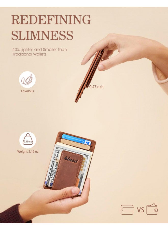 kinzd Money Clip, Front Pocket Wallet, Leather RFID Blocking Strong Magnet thin Wallet (one size,Khaki (Id Window Crazy Horse Leather)) - Image 1