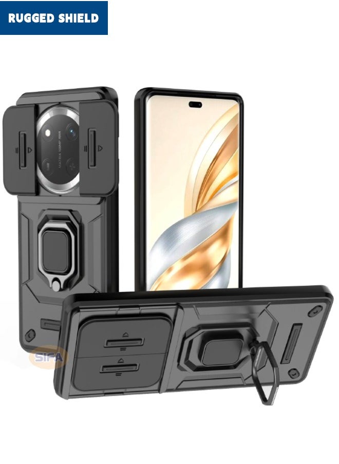 RUGGED SHIELD Honor X9c Case with Slide Camera Cover, Shockproof Heavy Duty Anti Drop Phone Case Cover with Kickstand for Honor X9c 5G, Black  - Image 1