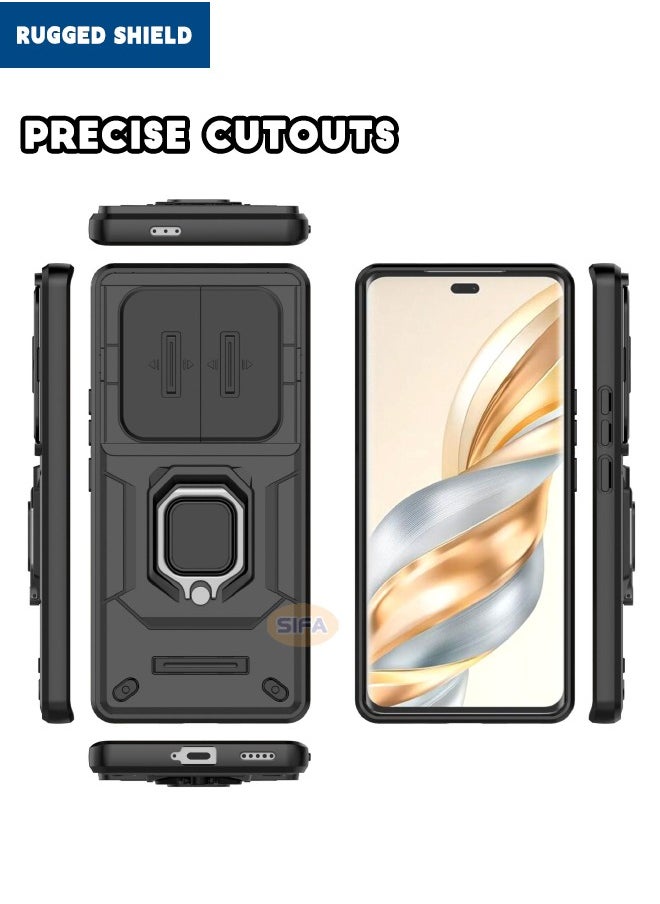 RUGGED SHIELD Honor X9c Case with Slide Camera Cover, Shockproof Heavy Duty Anti Drop Phone Case Cover with Kickstand for Honor X9c 5G, Black  - Image 4