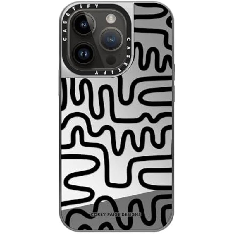 كاستيفي كاسيتي جراب عاكس لموبايل ايفون 14 برو متوافق مع ماج سيف - بلاك لاين ارت - فضي على فضي - Image 3