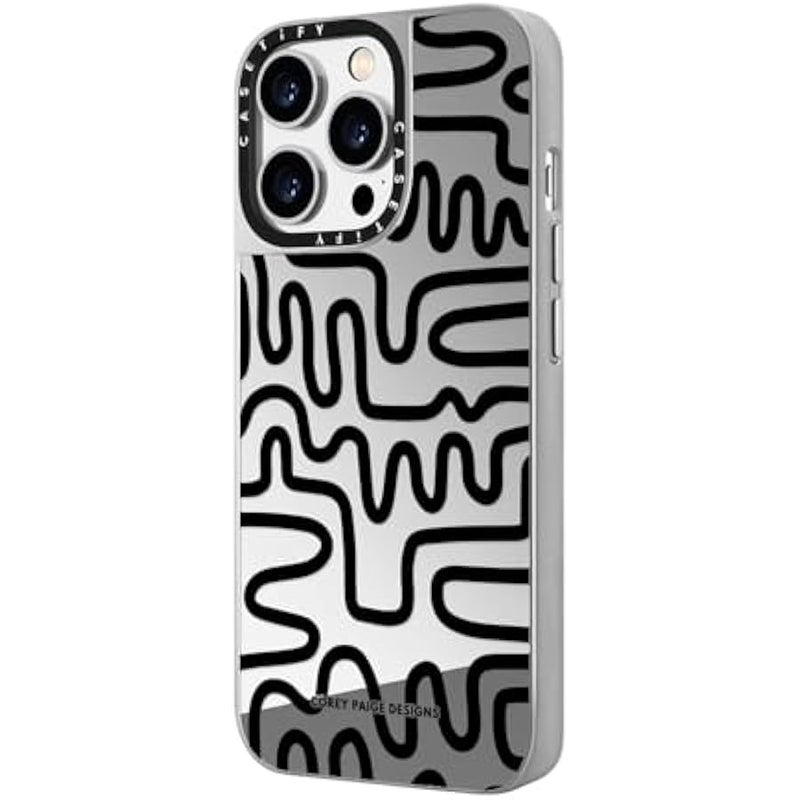 كاستيفي كاسيتي جراب عاكس لموبايل ايفون 14 برو متوافق مع ماج سيف - بلاك لاين ارت - فضي على فضي - Image 5