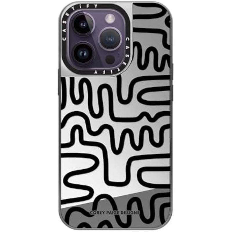 كاستيفي كاسيتي جراب عاكس لموبايل ايفون 14 برو متوافق مع ماج سيف - بلاك لاين ارت - فضي على فضي - Image 2