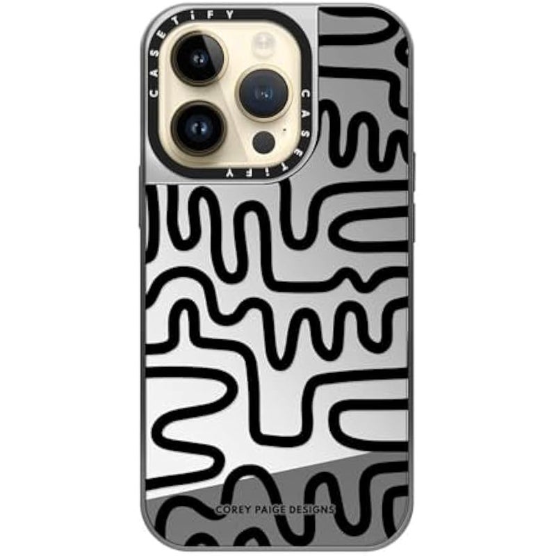 كاستيفي كاسيتي جراب عاكس لموبايل ايفون 14 برو متوافق مع ماج سيف - بلاك لاين ارت - فضي على فضي - Image 4