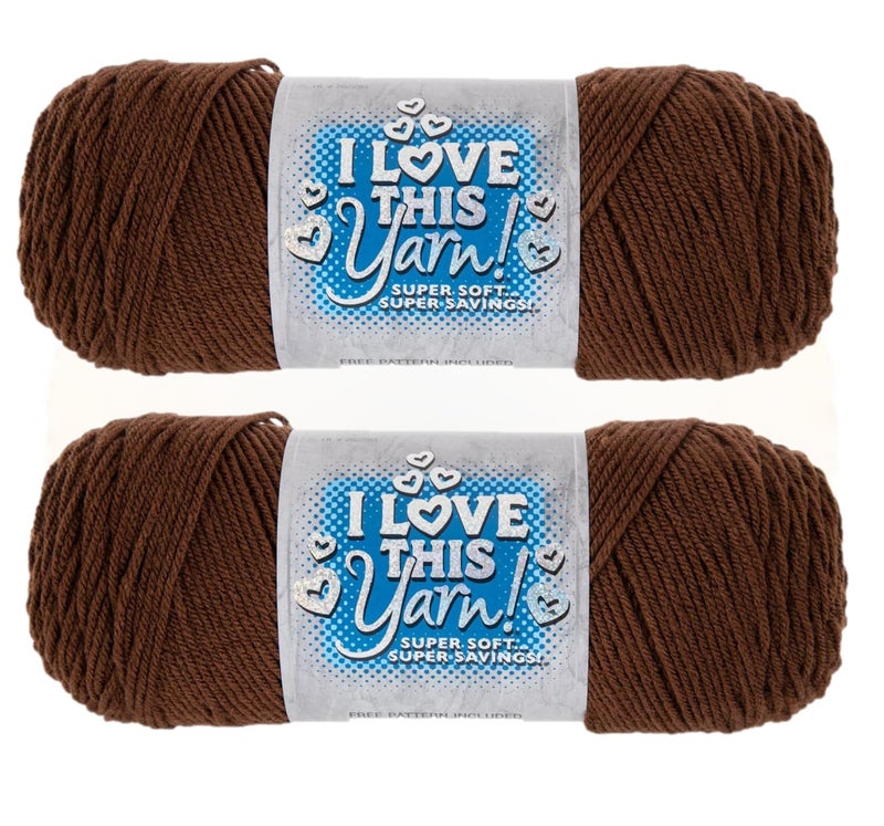 Hobby Lobby I Love This Yarn - 4 Medium 100% Acrylic Yarn for Crocheting & Knitting Blankets, Hats & Accessories, Set of 2, 160 Brown - Image 1